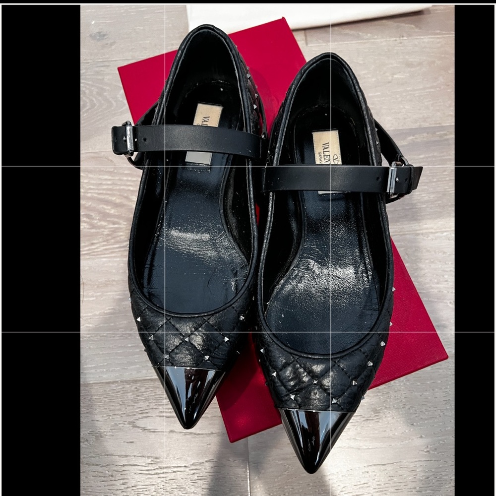 Valentino Black/Silver Rockstud Quilted Ballerina